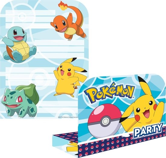 Pokemon - themafeest - kinderfeest uitnodigingen - 8x stuks - inclusief enveloppen - Thema feest uitnodigingen