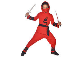 Childrens Costume Ninja Warrior Red - Kinder kostuum Ninja rood maat 4-6 jaar