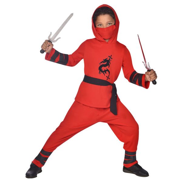 Childrens Costume Ninja Warrior Red - Kinder kostuum Ninja rood maat 4-6 jaar