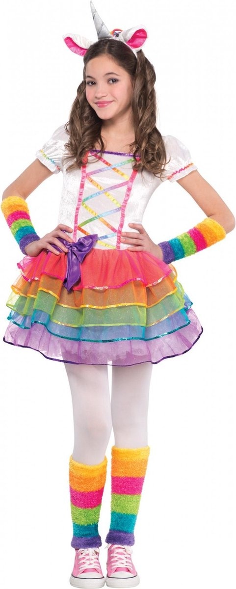 Eenhoornkostuum Meisjes Regenboog Unicorn Maat 110 (5 jaar)