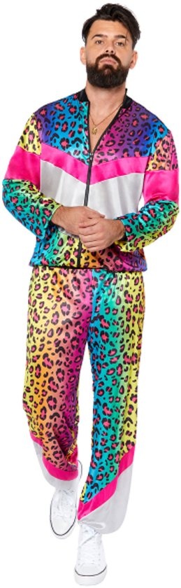 Volwassene verkleedpak luipaardprint trainingspak multicolour maat L / 52 - 90's party - foute party - carnaval