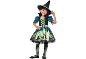 Kinderkostuum Witch Meisjes Polyester Groen - Heksen kostuum maat 4-6 Jaar