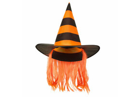 Heksenhoed gestreept oranje met haar - Volwassene - One Size