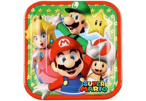 Amscan - Super Mario - Borden (8 stuks-18x18 cm)