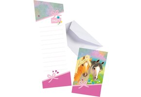 Amscan Uitnodigingen Pony Meisje 14,2 X 8 Cm Roze 8 Stuks