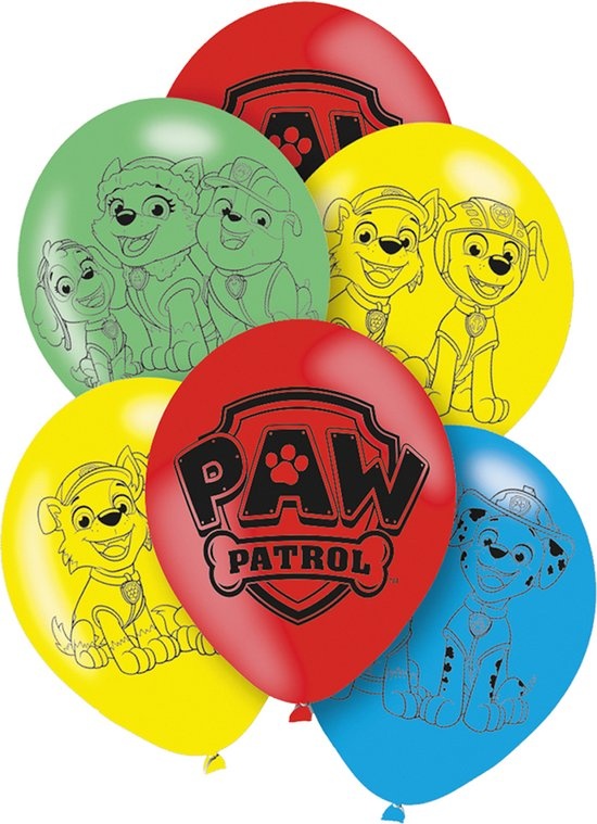 Amscan Paw Patrol themafeest ballonnen - 6x - gekleurd - 28 cm - voor kinderen