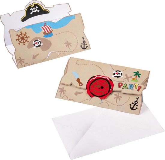 AMSCAN - 8 piraat uitnodigingen en enveloppen - Decoratie > Kaarten