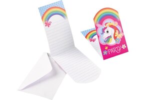 AMSCAN - 8 regenboog eenhoorn uitnodigingen en enveloppen - Decoratie > Kaarten