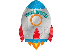 Uitnodigingen Blast off raket - 8 stuks