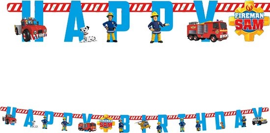 RIETHMULLER - Papieren slinger Happy Birthday Sam de brandweerman 180 cm