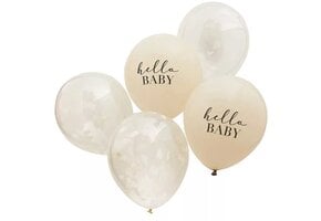 Ballonnen Hello Baby & Confetti wolkjes Ginger Ray (5st)