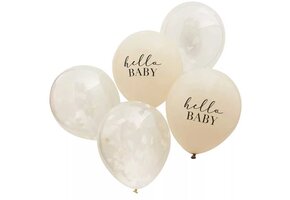 Ballonnen Hello Baby & Confetti wolkjes Ginger Ray (5st)