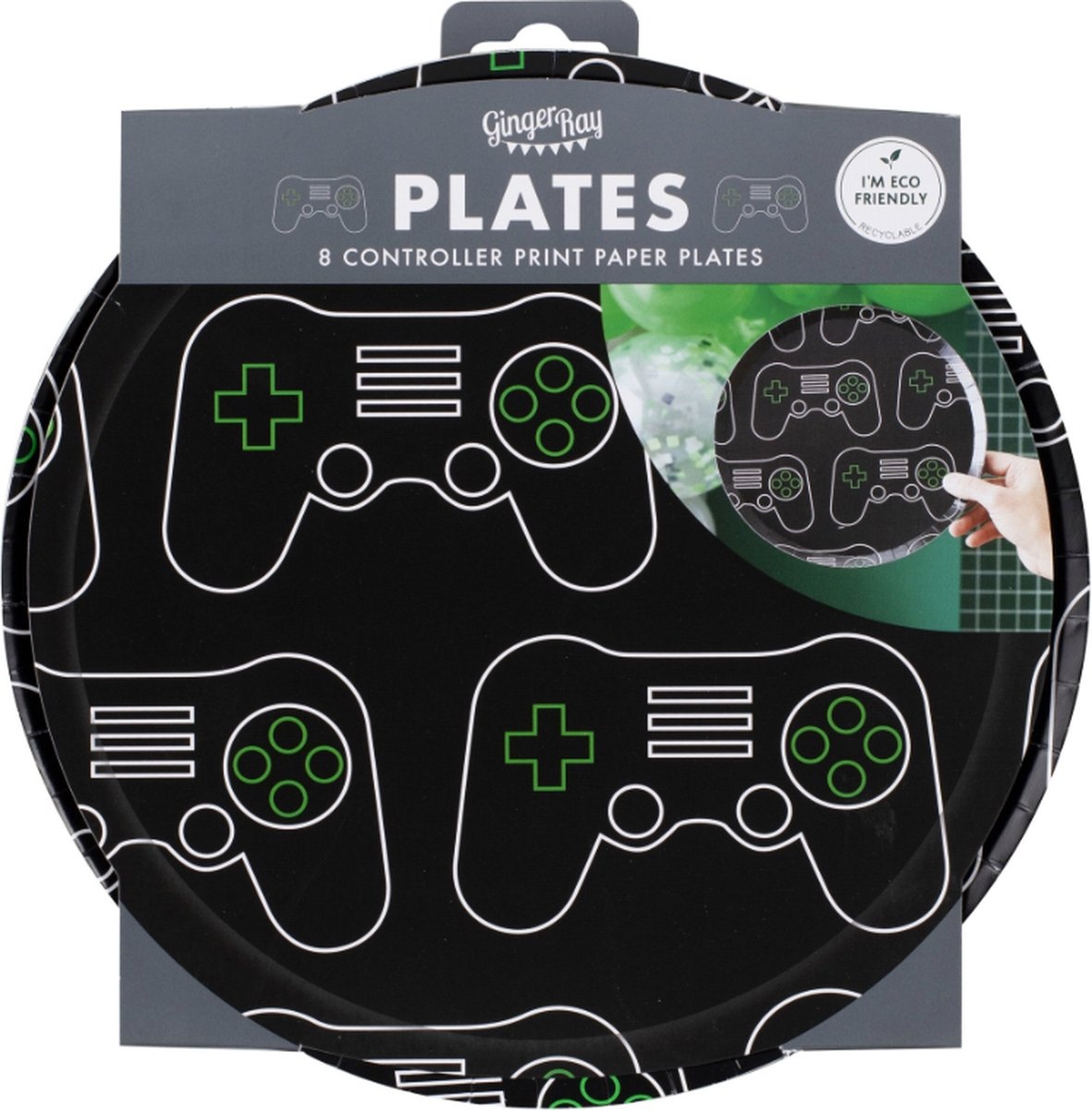 Controller papieren borden - Feestdecoratie - Groen-Wit-Zwart - Papier