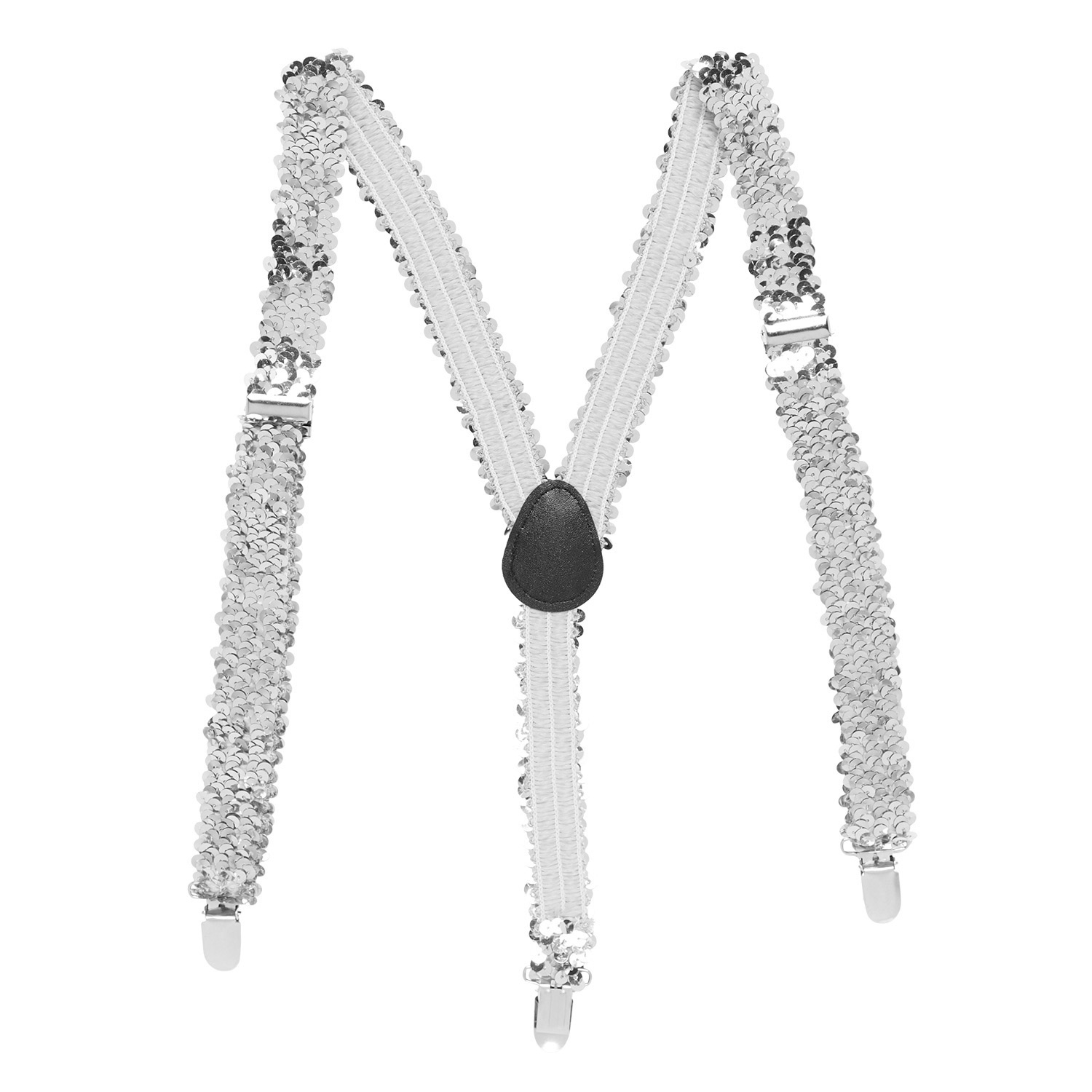 Zilvere pailletten bretels - Maat Volwassene