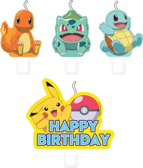 AMSCAN - 4 Pokemon verjaardag kaarsjes