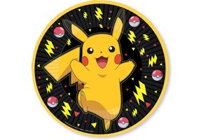 Amscan Pokemon themafeest gebaksbordjes - 8x - zwart/geel - karton - D23 cm