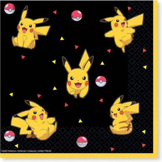 Amscan Pokemon themafeest servetten - 16x - zwart/geel - papier - 33 x 33 cm