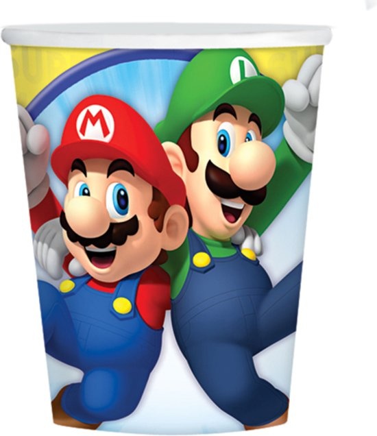 Super Mario thema drinkbekers - 8x - 266 ml - karton - Kinderverjaardag feestartikelen - kinderfeestje - kinderpartijtje