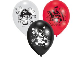 Ballonnen Pirate 23 Cm Wit/zwart/rood 6 Stuks