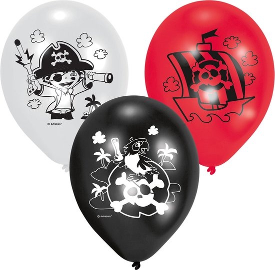 Ballonnen Pirate 23 Cm Wit/zwart/rood 6 Stuks