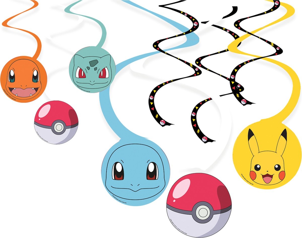 Pokemon themafeest rotorspiralen hangdecoratie - 6x - papier - 40/60 cm