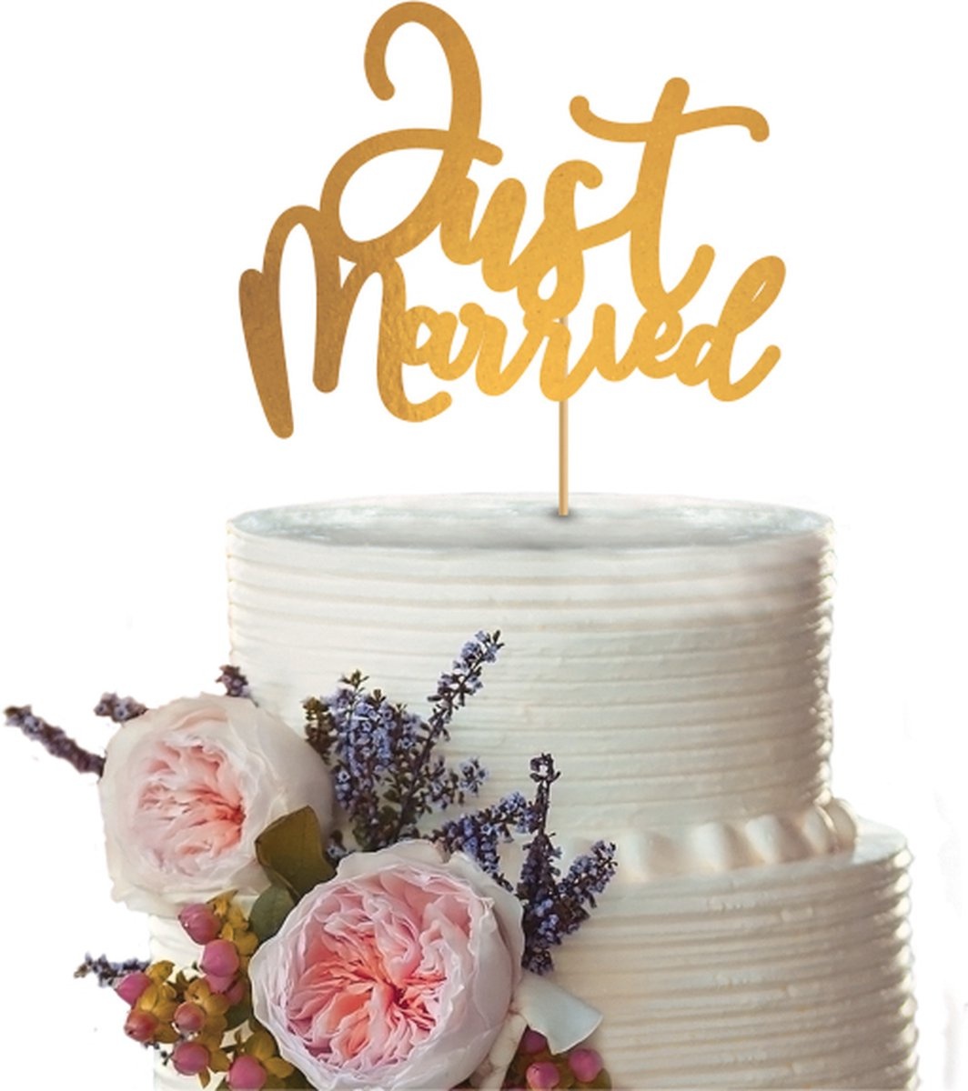 Cake topper Just Married goud