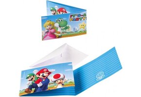Super Mario uitnodigingen - 8x stuks - inclusief enveloppen - kinderfeestje kaarten - kinderpartijtje - verjaardag