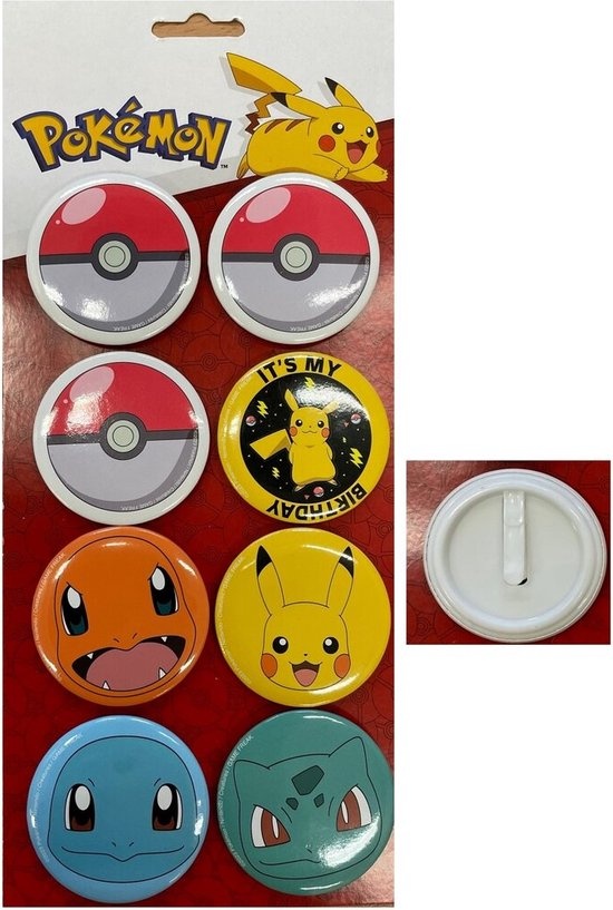 Amscan - Pokemon - Pickachu - Verjaardag - Button set - 8 Stuks - 7 Cm.