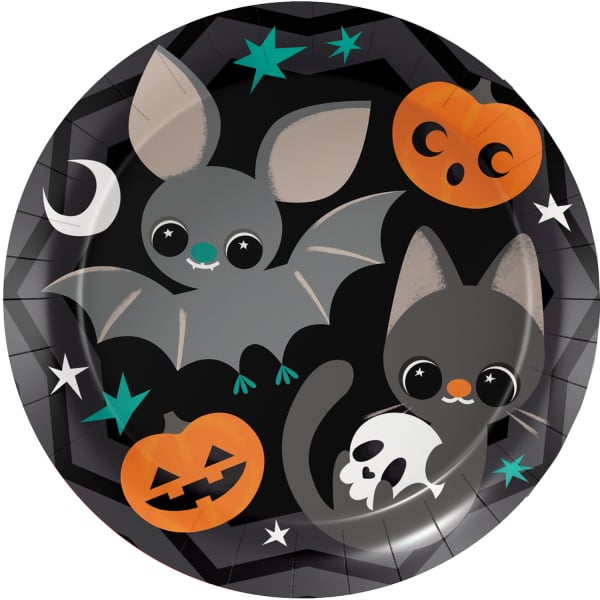 8 Borden Halloween Cats & Bats Rond Karton 23 cm