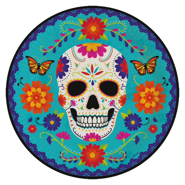 8 kleurrijke Day of the Dead papieren borden 23cm
