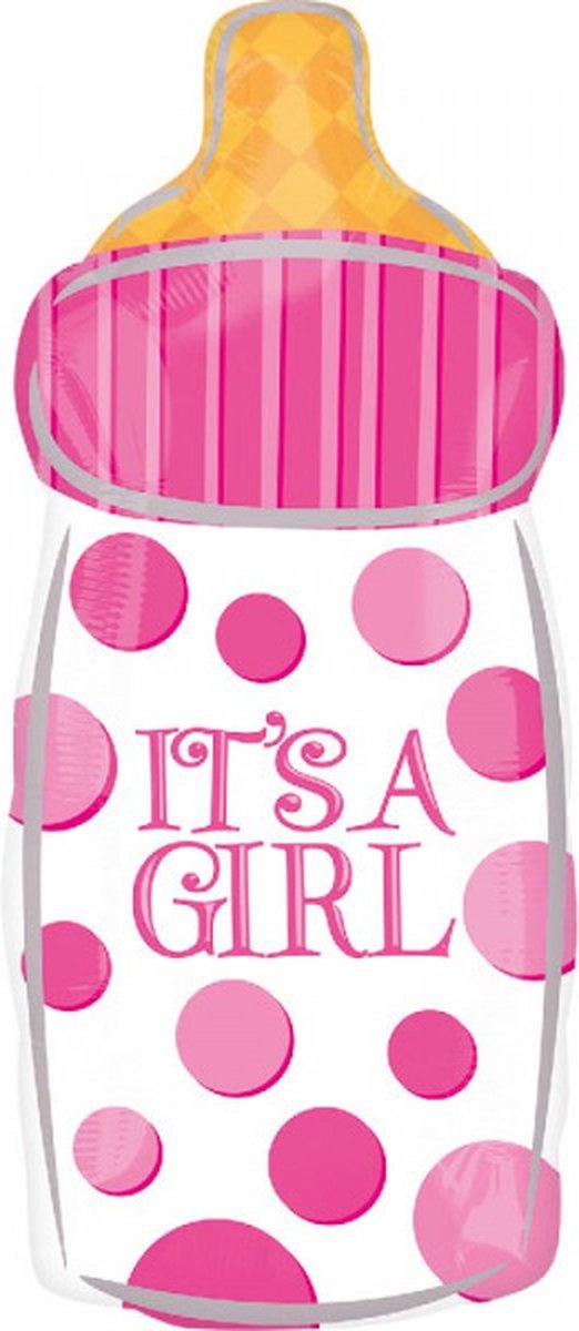 Geboorte Ballon Meisje - Its A Girl - Aluminum ballon - Folieballon Baby Bottle Girl 25 X 58 cm Roze