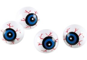 Halloween oogballen - 6x - wit/blauw - 3 cm - kunststof
