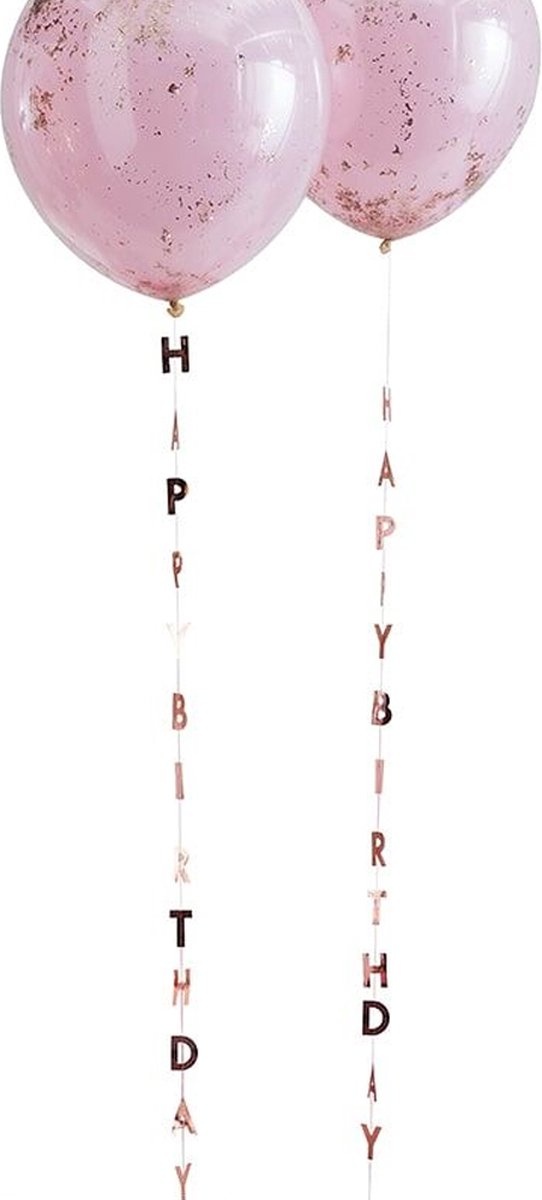 Staart Happy Birthday Rosé Goud - 5 stuks - Ballonhangers