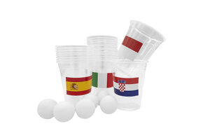 Drinkspel Beer Pong Set Land met 24 Bekers, 6 Ballen en Vlaggenstickers Plastic Bekers