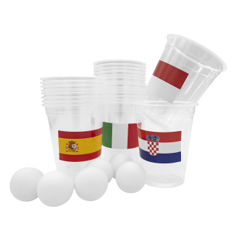 Drinkspel Beer Pong Set Land met 24 Bekers, 6 Ballen en Vlaggenstickers Plastic Bekers