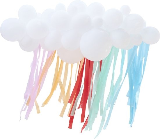 Ginger ray - Ballonnenboog met regenboog steamers - Ballon - WitMulticolor