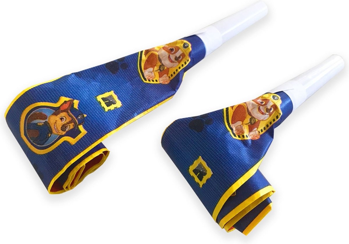 Paw Patrol blauw/geel party thema roltongen/toeters 8x stuks - Feestartikelen/versiering