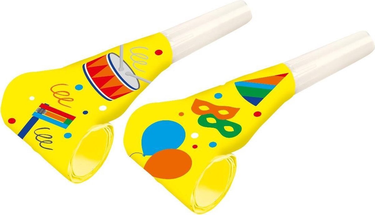 Amscan Feestfluitjes Roltong Junior 30 Cm Papier Geel 4 Stuks