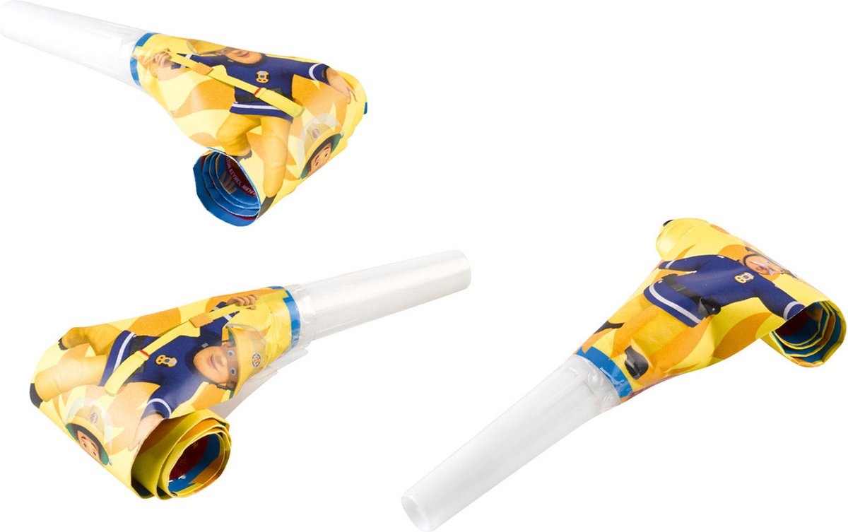 Brandweerman Sam party thema roltongen/toeters 8x stuks - Feestartikelen/versiering
