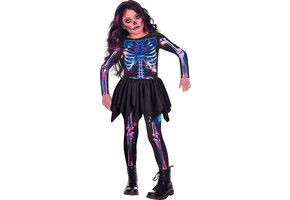 Amscan Kinderkostuum Skelet Meisjes Neon/zwart Maat 3-4 Jaar