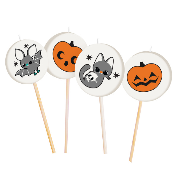 Halloween 4 Mini-karakterkaarsen Katten & Vleermuizen Hoogte 7 cm, Kaarsen 3 x 3 cm