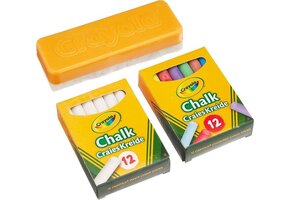 Crayola - Krijt - Set 24 Witte En Gekleurde Krijtjes Voor Schoolbord Met Wisser