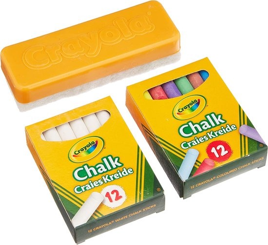 Crayola - Krijt - Set 24 Witte En Gekleurde Krijtjes Voor Schoolbord Met Wisser