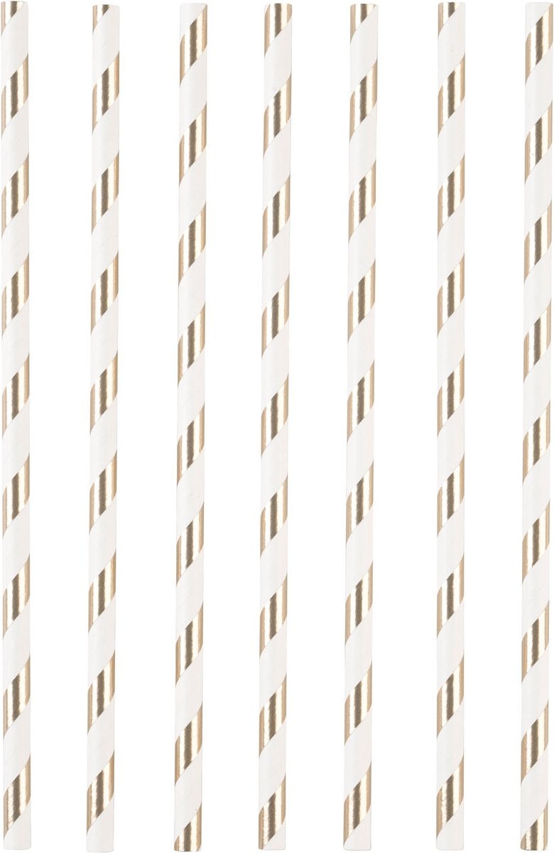 AMSCAN - 12 witte en koperkleurige kartonnen rietjes - Decoratie > Rietjes