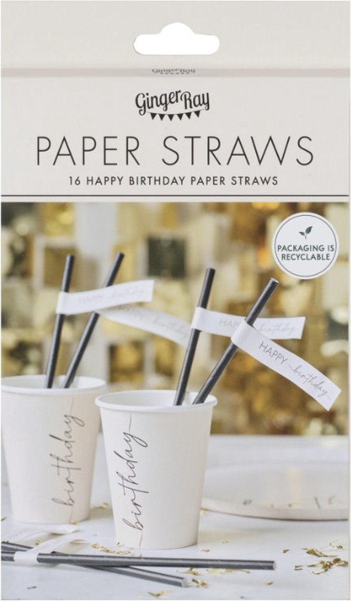 Ginger Ray - Rietjes champagne noir Happy Birthday