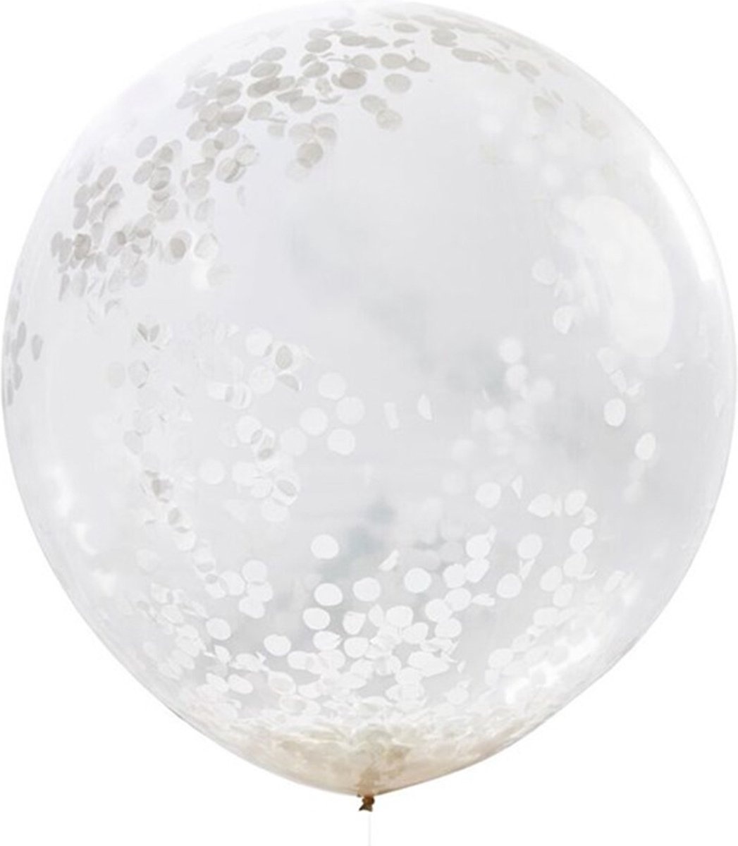 Ginger Ray Beautiful Botanics - XL ballon gevuld met witte confetti Ø 90 cm - Set-3