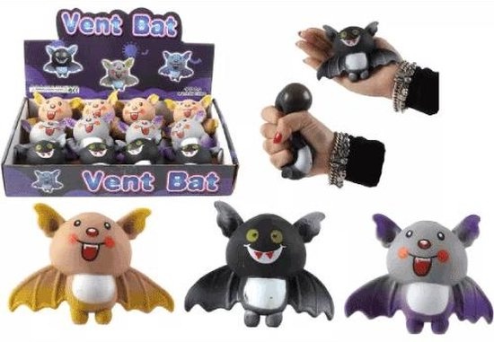 Vent Bat Squeezy knijpbal vleermuis 9,5 cm. - 1 exemplaar assorti uitgeleverd
