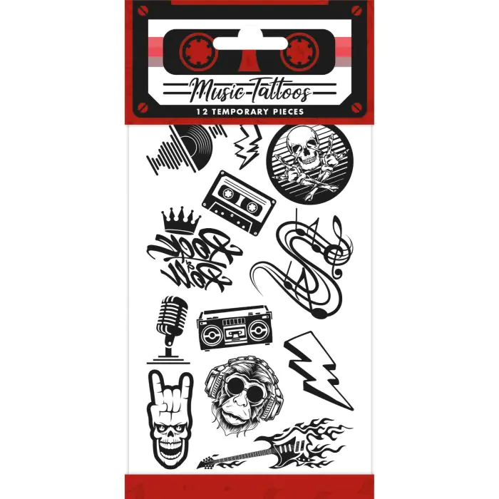 Tattoos Rock muziek - Tijdelijke plak tatoeages 12-delig