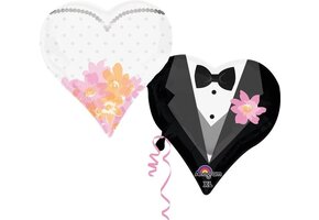 Anagram trouwerij Ballon Supershape 76 X 63 Cm Folie Zwart/wit 2-delig