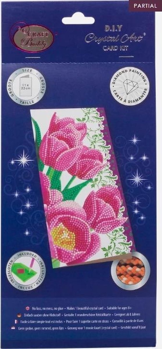 Craft Buddy Diamond Painting Crystal Art Kaart Roze tulpen 11x22cm
